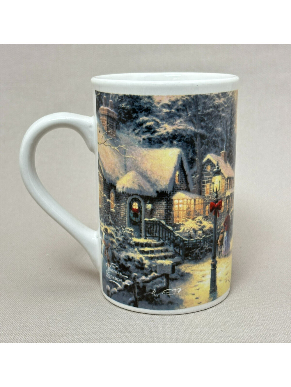 Vintage 1992 Thomas Kinkade Village Christmas Coffee Mug Cup Designpac 4.75 Inch